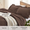 image:imageQueen Comforter Set Pink Bow amp Ruffle Bedding 3 Pieces  White with Green Leaf Floral Print Farmhouse Romantic Bedding Set90x90 InchBrown