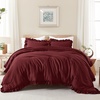 image:imageQueen Comforter Set Pink Bow amp Ruffle Bedding 3 Pieces  White with Green Leaf Floral Print Farmhouse Romantic Bedding Set90x90 InchBurgundy