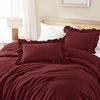image:imageQueen Comforter Set Pink Bow amp Ruffle Bedding 3 Pieces  White with Green Leaf Floral Print Farmhouse Romantic Bedding Set90x90 InchBurgundy