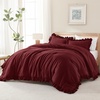 image:imageQueen Comforter Set Pink Bow amp Ruffle Bedding 3 Pieces  White with Green Leaf Floral Print Farmhouse Romantic Bedding Set90x90 InchBurgundy