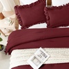 image:imageQueen Comforter Set Pink Bow amp Ruffle Bedding 3 Pieces  White with Green Leaf Floral Print Farmhouse Romantic Bedding Set90x90 InchBurgundy
