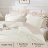 image:imageQueen Comforter Set Pink Bow amp Ruffle Bedding 3 Pieces  White with Green Leaf Floral Print Farmhouse Romantic Bedding Set90x90 InchIvory