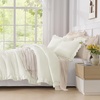 image:imageQueen Comforter Set Pink Bow amp Ruffle Bedding 3 Pieces  White with Green Leaf Floral Print Farmhouse Romantic Bedding Set90x90 InchIvory