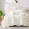 image:imageQueen Comforter Set Pink Bow amp Ruffle Bedding 3 Pieces  White with Green Leaf Floral Print Farmhouse Romantic Bedding Set90x90 InchIvory