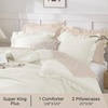 image:imageQueen Comforter Set Pink Bow amp Ruffle Bedding 3 Pieces  White with Green Leaf Floral Print Farmhouse Romantic Bedding Set90x90 InchIvory