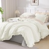 image:imageQueen Comforter Set Pink Bow amp Ruffle Bedding 3 Pieces  White with Green Leaf Floral Print Farmhouse Romantic Bedding Set90x90 InchIvory