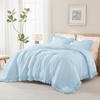 image:imageQueen Comforter Set Pink Bow amp Ruffle Bedding 3 Pieces  White with Green Leaf Floral Print Farmhouse Romantic Bedding Set90x90 InchLight Blue
