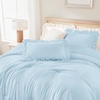image:imageQueen Comforter Set Pink Bow amp Ruffle Bedding 3 Pieces  White with Green Leaf Floral Print Farmhouse Romantic Bedding Set90x90 InchLight Blue