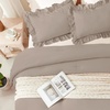 image:imageQueen Comforter Set Pink Bow amp Ruffle Bedding 3 Pieces  White with Green Leaf Floral Print Farmhouse Romantic Bedding Set90x90 InchLight Brown