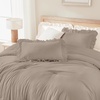image:imageQueen Comforter Set Pink Bow amp Ruffle Bedding 3 Pieces  White with Green Leaf Floral Print Farmhouse Romantic Bedding Set90x90 InchLight Brown