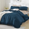 image:imageQueen Comforter Set Pink Bow amp Ruffle Bedding 3 Pieces  White with Green Leaf Floral Print Farmhouse Romantic Bedding Set90x90 InchNavy Blue