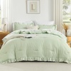 image:imageQueen Comforter Set Pink Bow amp Ruffle Bedding 3 Pieces  White with Green Leaf Floral Print Farmhouse Romantic Bedding Set90x90 InchSage Gingham