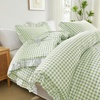 image:imageQueen Comforter Set Pink Bow amp Ruffle Bedding 3 Pieces  White with Green Leaf Floral Print Farmhouse Romantic Bedding Set90x90 InchSage Gingham