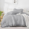 image:imageQueen Comforter Set Pink Bow amp Ruffle Bedding 3 Pieces  White with Green Leaf Floral Print Farmhouse Romantic Bedding Set90x90 InchSilver Gray