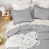 image:imageQueen Comforter Set Pink Bow amp Ruffle Bedding 3 Pieces  White with Green Leaf Floral Print Farmhouse Romantic Bedding Set90x90 InchSilver Gray