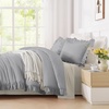 image:imageQueen Comforter Set Pink Bow amp Ruffle Bedding 3 Pieces  White with Green Leaf Floral Print Farmhouse Romantic Bedding Set90x90 InchSilver Gray
