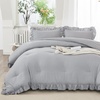 image:imageQueen Comforter Set Pink Bow amp Ruffle Bedding 3 Pieces  White with Green Leaf Floral Print Farmhouse Romantic Bedding Set90x90 InchSilver Gray