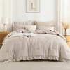 image:imageQueen Comforter Set Pink Bow amp Ruffle Bedding 3 Pieces  White with Green Leaf Floral Print Farmhouse Romantic Bedding Set90x90 InchTan Gingham