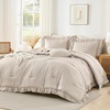 image:imageQueen Comforter Set Pink Bow amp Ruffle Bedding 3 Pieces  White with Green Leaf Floral Print Farmhouse Romantic Bedding Set90x90 InchTan Gingham