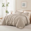 image:imageQueen Comforter Set Pink Bow amp Ruffle Bedding 3 Pieces  White with Green Leaf Floral Print Farmhouse Romantic Bedding Set90x90 InchWheat