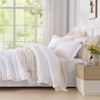 image:imageQueen Comforter Set Pink Bow amp Ruffle Bedding 3 Pieces  White with Green Leaf Floral Print Farmhouse Romantic Bedding Set90x90 InchWhite
