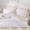 image:imageQueen Comforter Set Pink Bow amp Ruffle Bedding 3 Pieces  White with Green Leaf Floral Print Farmhouse Romantic Bedding Set90x90 InchWhite
