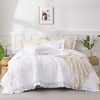 image:imageQueen Comforter Set Pink Bow amp Ruffle Bedding 3 Pieces  White with Green Leaf Floral Print Farmhouse Romantic Bedding Set90x90 InchWhite