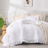 image:imageQueen Comforter Set Pink Bow amp Ruffle Bedding 3 Pieces  White with Green Leaf Floral Print Farmhouse Romantic Bedding Set90x90 InchWhite
