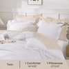 image:imageQueen Comforter Set Pink Bow amp Ruffle Bedding 3 Pieces  White with Green Leaf Floral Print Farmhouse Romantic Bedding Set90x90 InchWhite