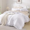 image:imageQueen Comforter Set Pink Bow amp Ruffle Bedding 3 Pieces  White with Green Leaf Floral Print Farmhouse Romantic Bedding Set90x90 InchWhite
