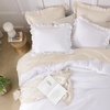 image:imageQueen Comforter Set Pink Bow amp Ruffle Bedding 3 Pieces  White with Green Leaf Floral Print Farmhouse Romantic Bedding Set90x90 InchWhite