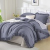 image:imageQueen Comforter Set Pink Bow amp Ruffle Bedding 3 Pieces  White with Green Leaf Floral Print Farmhouse Romantic Bedding Set90x90 InchDark Blue Grey