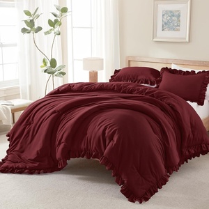 image:imageQueen Comforter Set Pink Bow amp Ruffle Bedding 3 Pieces  White with Green Leaf Floral Print Farmhouse Romantic Bedding Set90x90 InchBurgundy