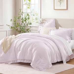image:imageQueen Comforter Set Pink Bow amp Ruffle Bedding 3 Pieces  White with Green Leaf Floral Print Farmhouse Romantic Bedding Set90x90 InchGrey Pink Stripe 09