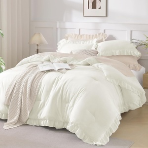 image:imageQueen Comforter Set Pink Bow amp Ruffle Bedding 3 Pieces  White with Green Leaf Floral Print Farmhouse Romantic Bedding Set90x90 InchIvory