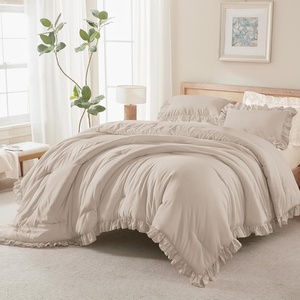 image:imageQueen Comforter Set Pink Bow amp Ruffle Bedding 3 Pieces  White with Green Leaf Floral Print Farmhouse Romantic Bedding Set90x90 InchKhaki