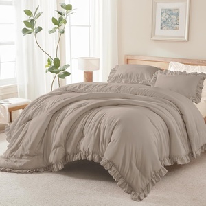 image:imageQueen Comforter Set Pink Bow amp Ruffle Bedding 3 Pieces  White with Green Leaf Floral Print Farmhouse Romantic Bedding Set90x90 InchLight Brown