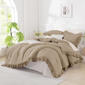image:imageQueen Comforter Set Pink Bow amp Ruffle Bedding 3 Pieces  White with Green Leaf Floral Print Farmhouse Romantic Bedding Set90x90 InchTaupe