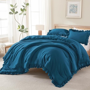 image:imageQueen Comforter Set Pink Bow amp Ruffle Bedding 3 Pieces  White with Green Leaf Floral Print Farmhouse Romantic Bedding Set90x90 InchTeal