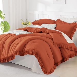 image:imageQueen Comforter Set Pink Bow amp Ruffle Bedding 3 Pieces  White with Green Leaf Floral Print Farmhouse Romantic Bedding Set90x90 InchTerracotta