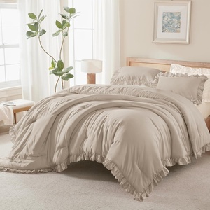 image:imageQueen Comforter Set Pink Bow amp Ruffle Bedding 3 Pieces  White with Green Leaf Floral Print Farmhouse Romantic Bedding Set90x90 InchWheat