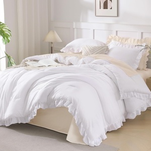 image:imageQueen Comforter Set Pink Bow amp Ruffle Bedding 3 Pieces  White with Green Leaf Floral Print Farmhouse Romantic Bedding Set90x90 InchWhite