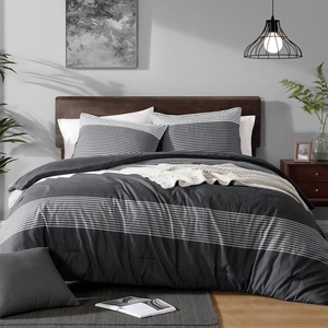 image:imageStripe Comforter Set Queen 3PCS Navy Blue Bedding  Patchwork Comforter Soft Lightweight Bedding Sets1 Comforter 90x90 and 2 Pillowcases All SeasonBlack Gray