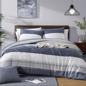 image:imageStripe Comforter Set Queen 3PCS Navy Blue Bedding  Patchwork Comforter Soft Lightweight Bedding Sets1 Comforter 90x90 and 2 Pillowcases All SeasonBlack Blue