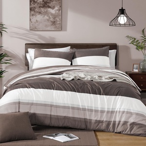 image:imageStripe Comforter Set Queen 3PCS Navy Blue Bedding  Patchwork Comforter Soft Lightweight Bedding Sets1 Comforter 90x90 and 2 Pillowcases All SeasonChocolate