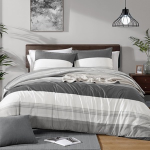 image:imageStripe Comforter Set Queen 3PCS Navy Blue Bedding  Patchwork Comforter Soft Lightweight Bedding Sets1 Comforter 90x90 and 2 Pillowcases All SeasonDark Gray