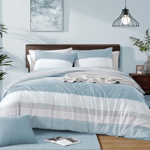 image:imageStripe Comforter Set Queen 3PCS Navy Blue Bedding  Patchwork Comforter Soft Lightweight Bedding Sets1 Comforter 90x90 and 2 Pillowcases All SeasonLight Blue