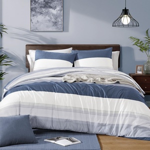 image:imageStripe Comforter Set Queen 3PCS Navy Blue Bedding  Patchwork Comforter Soft Lightweight Bedding Sets1 Comforter 90x90 and 2 Pillowcases All SeasonMineral Blue
