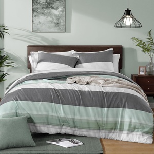 image:imageStripe Comforter Set Queen 3PCS Navy Blue Bedding  Patchwork Comforter Soft Lightweight Bedding Sets1 Comforter 90x90 and 2 Pillowcases All SeasonMint Green