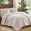 image:image100 Cotton Queen Beige Quilt 3 Piece Striped Quilted Bedding  Soft Lightweight Bedspreads Coverlets Set with 2 Pillow Shams All Season Use Soild Bedding for Bedroom Guest Room 90x96Gridbeige